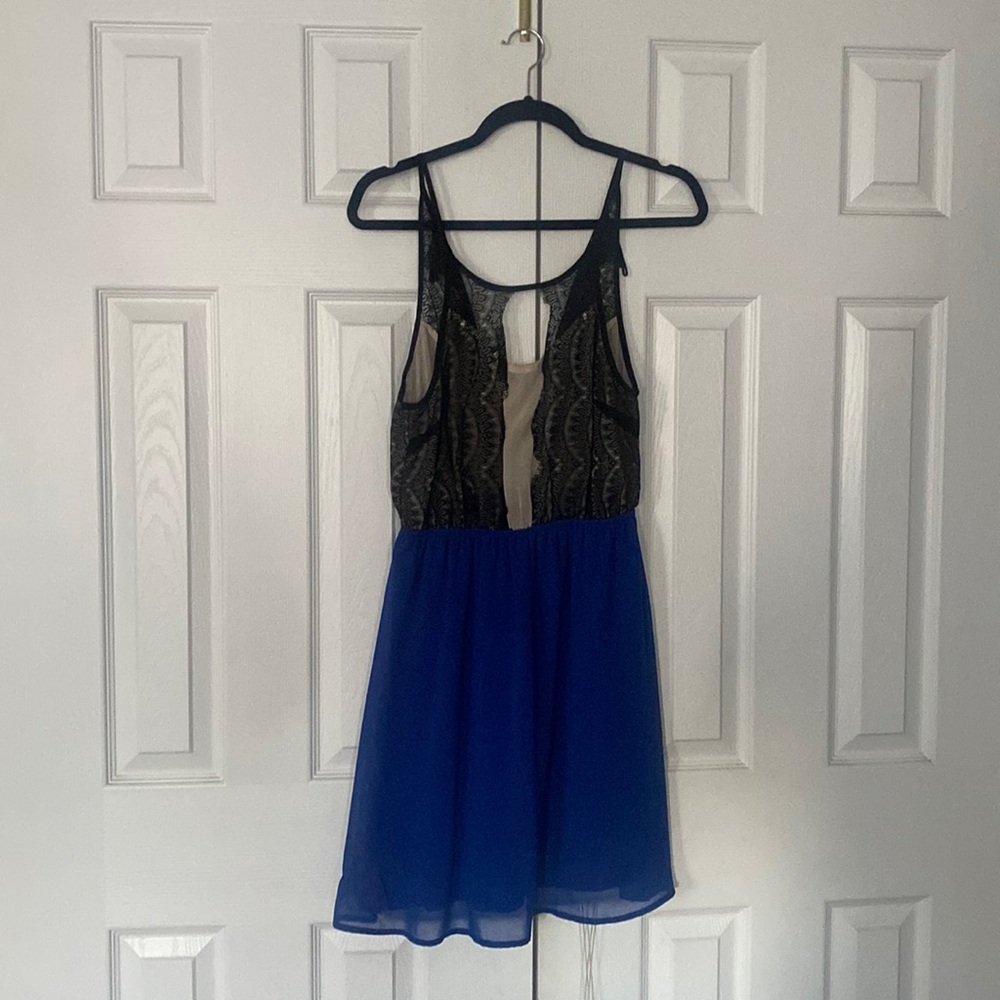 The Vintage Shop sleeveless blue black dress lace sheer summer strapless